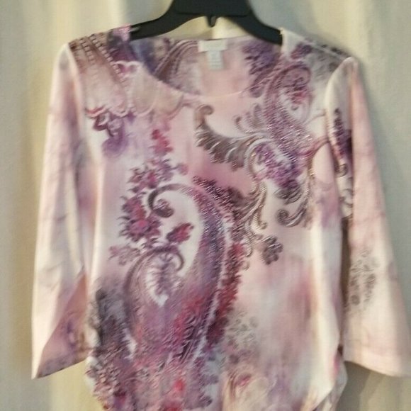 Chicos Womens Embellished Sequin Tunic Top Blouse - Picture 4 of 10